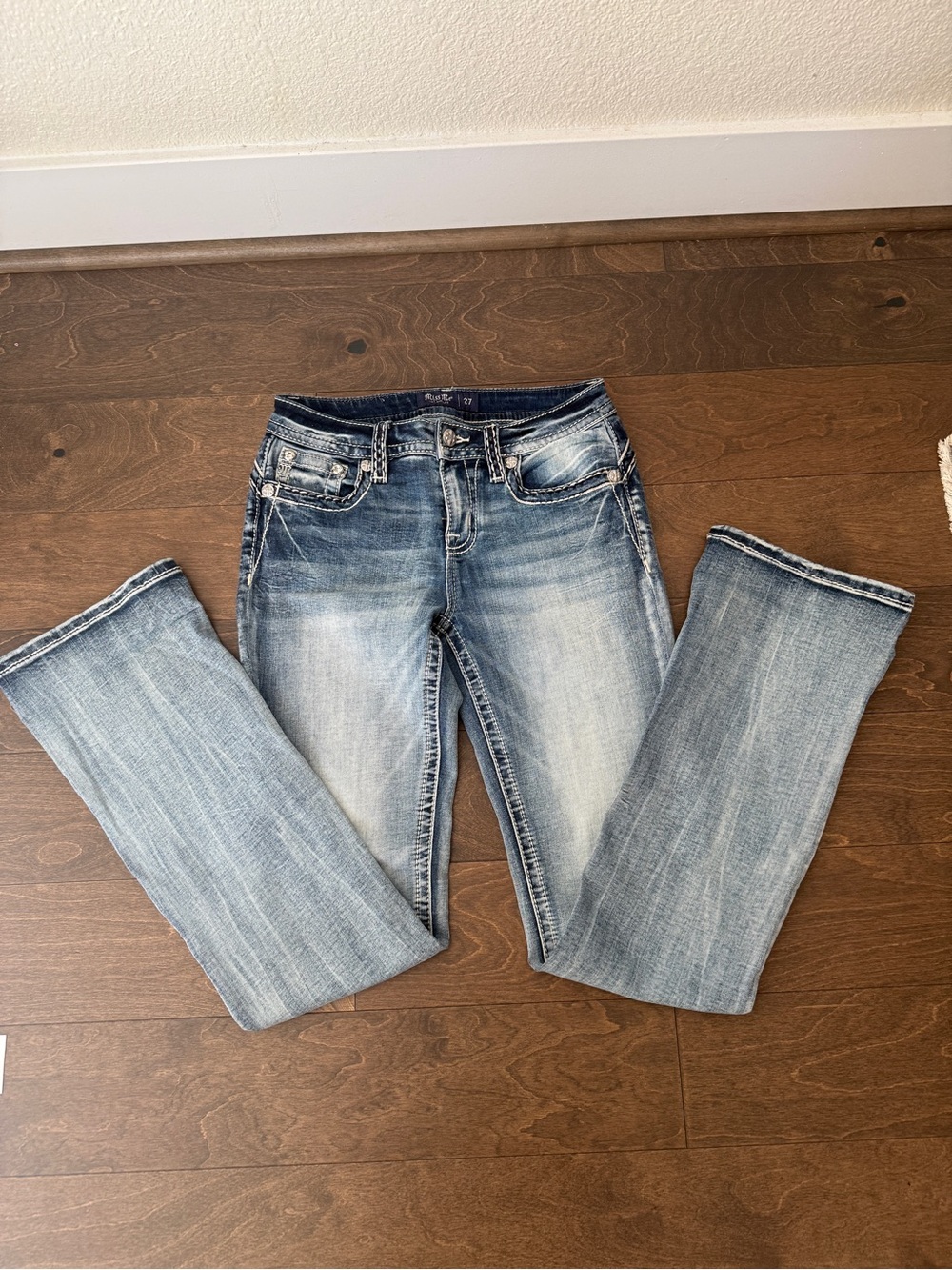 New Miss Me Light Blue Distressed Bootcut Jeans